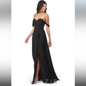 Azazie Aaron Black Chiffon Floor Length Bridesmaid Dress Size 8
